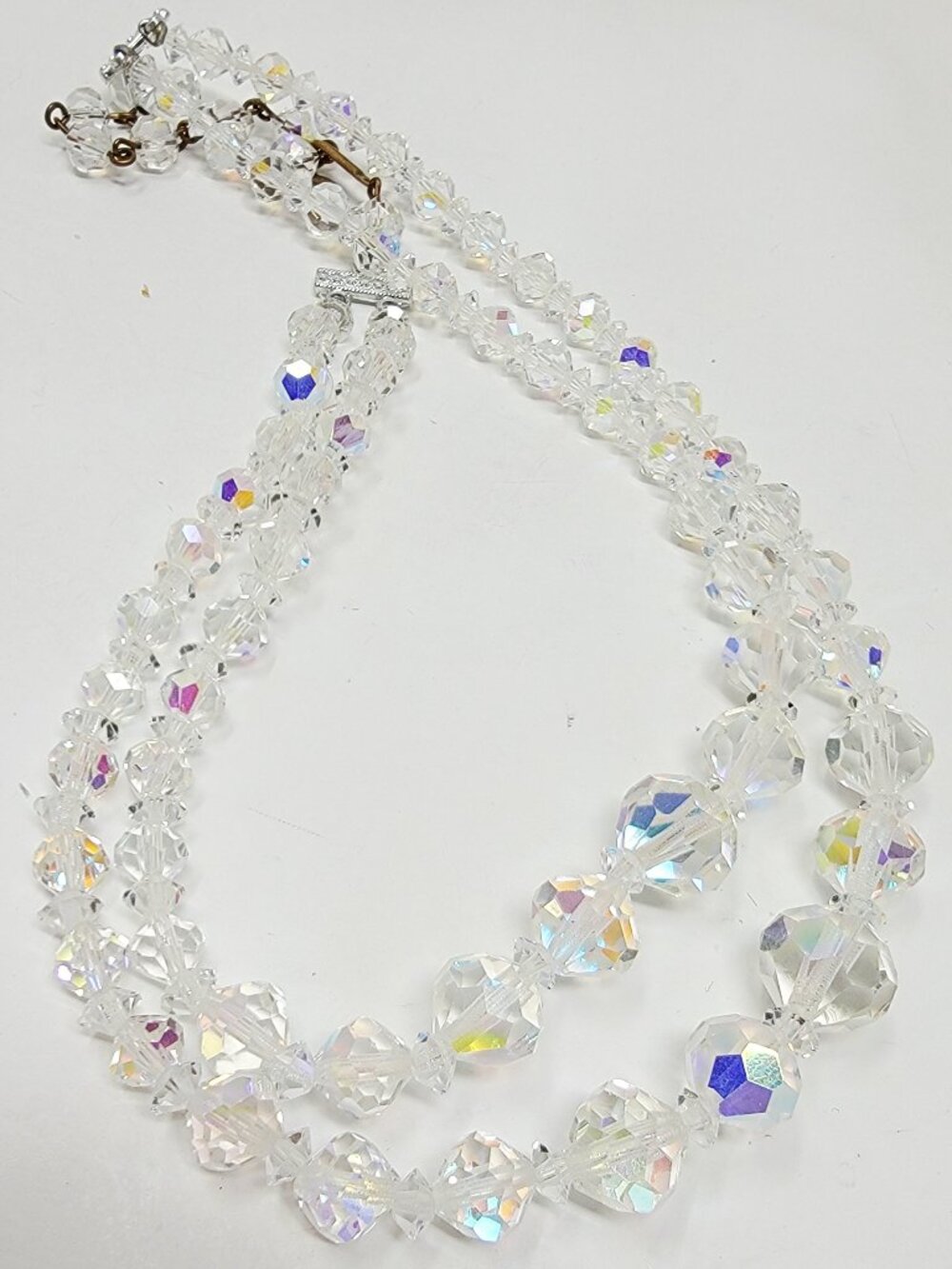 Vintage Double Strand Aurora Borealis Glass Crystal Necklace
